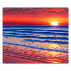 Golden Sunset Over Beach One Side Premium Plush Fleece Blanket (small)