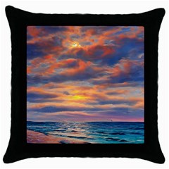 Serene Sunset Over Beach Throw Pillow Case (black) by GardenOfOphir