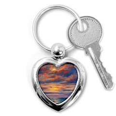 Serene Sunset Over Beach Key Chain (heart) by GardenOfOphir