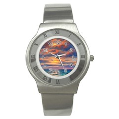 Serene Sunset Over Beach Stainless Steel Watch by GardenOfOphir