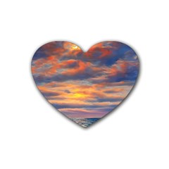 Serene Sunset Over Beach Rubber Coaster (heart) by GardenOfOphir