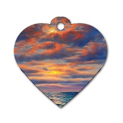 Serene Sunset Over Beach Dog Tag Heart (two Sides) by GardenOfOphir