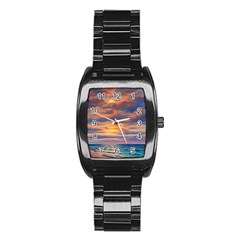 Serene Sunset Over Beach Stainless Steel Barrel Watch by GardenOfOphir