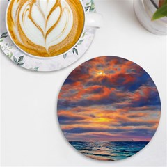 Serene Sunset Over Beach Uv Print Round Tile Coaster by GardenOfOphir