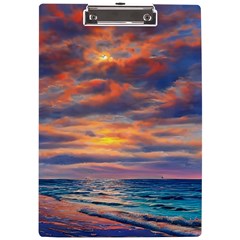 Serene Sunset Over Beach A4 Acrylic Clipboard by GardenOfOphir