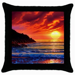 Reflecting Sunset Over Beach Throw Pillow Case (black) by GardenOfOphir