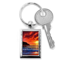 Reflecting Sunset Over Beach Key Chain (rectangle) by GardenOfOphir