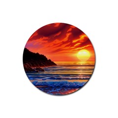 Reflecting Sunset Over Beach Rubber Round Coaster (4 Pack) by GardenOfOphir