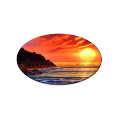 Reflecting Sunset Over Beach Sticker (oval) by GardenOfOphir