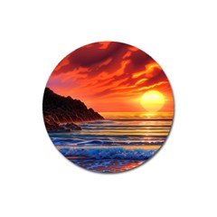 Reflecting Sunset Over Beach Magnet 3  (round) by GardenOfOphir