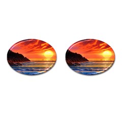 Reflecting Sunset Over Beach Cufflinks (oval)