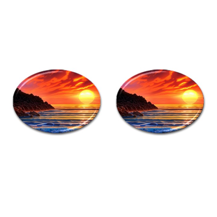 Reflecting Sunset Over Beach Cufflinks (Oval)