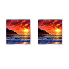 Reflecting Sunset Over Beach Cufflinks (square) by GardenOfOphir