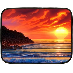 Reflecting Sunset Over Beach Fleece Blanket (mini) by GardenOfOphir