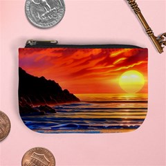 Reflecting Sunset Over Beach Mini Coin Purse by GardenOfOphir