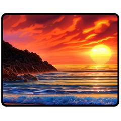 Reflecting Sunset Over Beach Fleece Blanket (medium) by GardenOfOphir