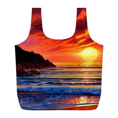 Reflecting Sunset Over Beach Full Print Recycle Bag (l) by GardenOfOphir