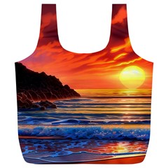 Reflecting Sunset Over Beach Full Print Recycle Bag (xl) by GardenOfOphir