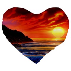 Reflecting Sunset Over Beach Large 19  Premium Flano Heart Shape Cushions by GardenOfOphir