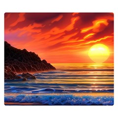 Reflecting Sunset Over Beach Premium Plush Fleece Blanket (small) by GardenOfOphir