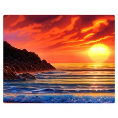 Reflecting Sunset Over Beach Premium Plush Fleece Blanket (medium) by GardenOfOphir