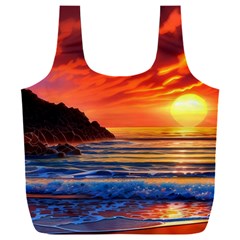 Reflecting Sunset Over Beach Full Print Recycle Bag (xxl) by GardenOfOphir