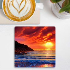 Reflecting Sunset Over Beach Uv Print Square Tile Coaster  by GardenOfOphir