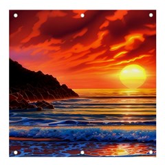 Reflecting Sunset Over Beach Banner And Sign 4  X 4  by GardenOfOphir