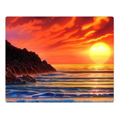 Reflecting Sunset Over Beach One Side Premium Plush Fleece Blanket (large)