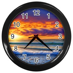 Summer Sunset Over The Ocean Wall Clock (black) by GardenOfOphir