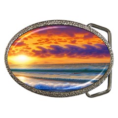 Summer Sunset Over The Ocean Belt Buckles by GardenOfOphir