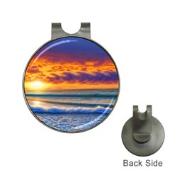 Summer Sunset Over The Ocean Hat Clips With Golf Markers by GardenOfOphir