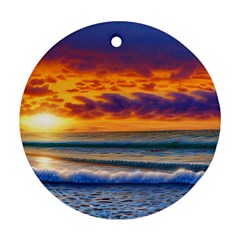 Summer Sunset Over The Ocean Round Ornament (two Sides) by GardenOfOphir