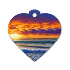 Summer Sunset Over The Ocean Dog Tag Heart (two Sides) by GardenOfOphir