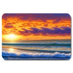 Summer Sunset Over The Ocean Large Doormat by GardenOfOphir