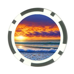 Summer Sunset Over The Ocean Poker Chip Card Guard by GardenOfOphir