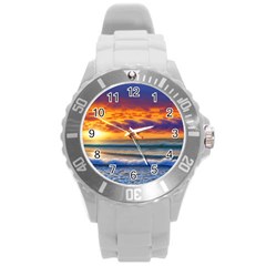 Summer Sunset Over The Ocean Round Plastic Sport Watch (l) by GardenOfOphir