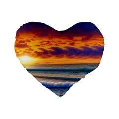 Summer Sunset Over The Ocean Standard 16  Premium Heart Shape Cushions by GardenOfOphir