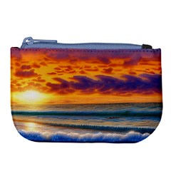 Summer Sunset Over The Ocean Large Coin Purse by GardenOfOphir