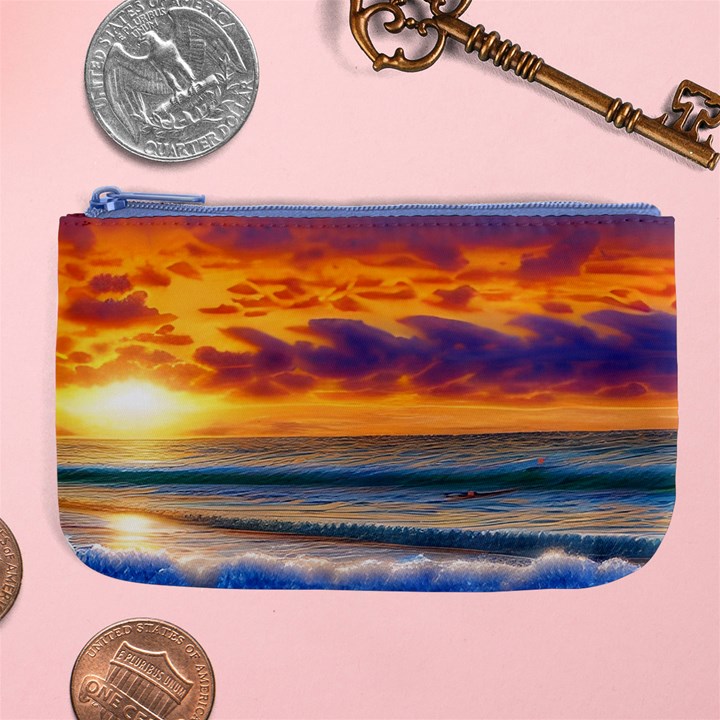 Summer Sunset Over The Ocean Large Coin Purse