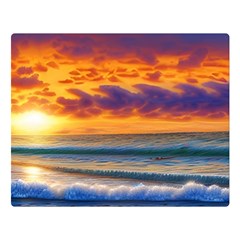 Summer Sunset Over The Ocean One Side Premium Plush Fleece Blanket (large) by GardenOfOphir