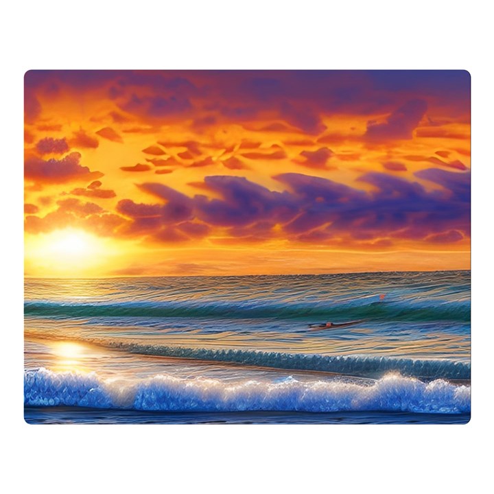 Summer Sunset Over The Ocean One Side Premium Plush Fleece Blanket (Large)