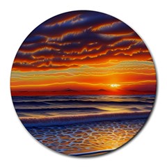 Nature s Sunset Over Beach Round Mousepad by GardenOfOphir