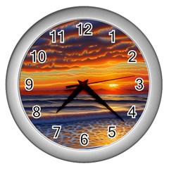 Nature s Sunset Over Beach Wall Clock (silver) by GardenOfOphir