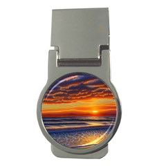 Nature s Sunset Over Beach Money Clips (round)  by GardenOfOphir