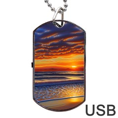 Nature s Sunset Over Beach Dog Tag Usb Flash (two Sides) by GardenOfOphir