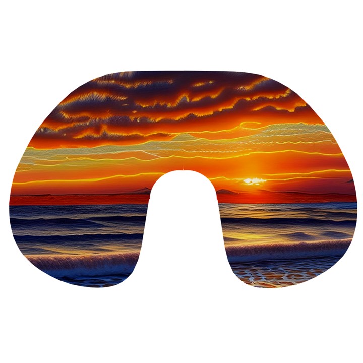 Nature s Sunset Over Beach Travel Neck Pillow