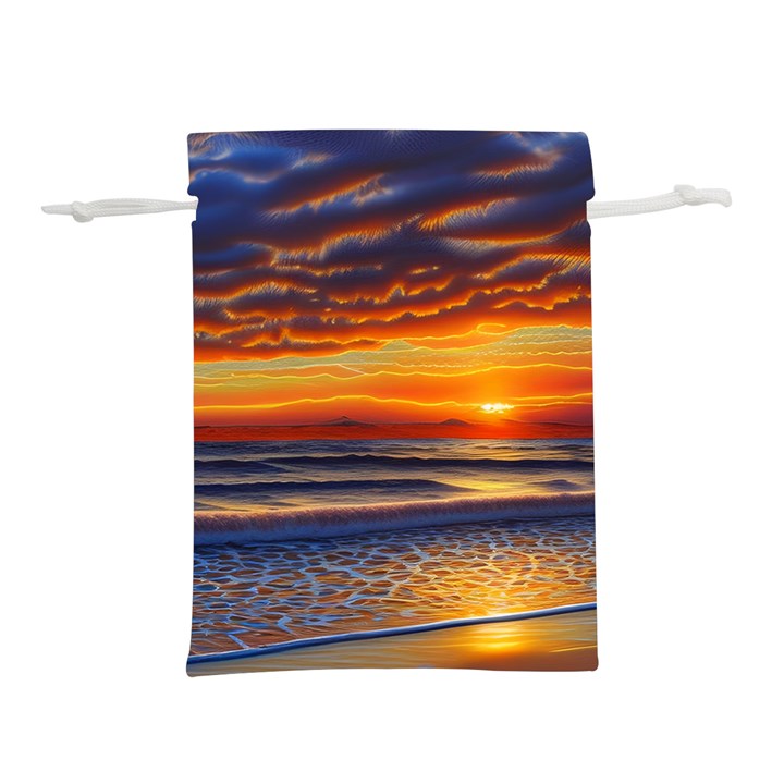 Nature s Sunset Over Beach Lightweight Drawstring Pouch (S)