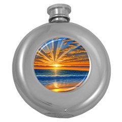 Sunset Scenic View Photography Round Hip Flask (5 Oz) by GardenOfOphir