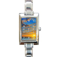 Orange Sunset On The Beach Rectangle Italian Charm Watch by GardenOfOphir